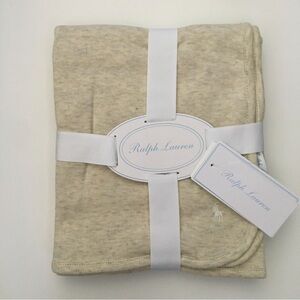 NEW Ralph Lauren Organic Cotton Baby Blanket Reversible Baby Gift Natural Color